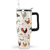 Ceovfoi 40 oz tumbler with handle,40 oz Chicken Tumbler with lid and Straw,Chicken Stainless Steel Cup Coffee Travel Mug,Chicken Gifts for Chicken Lovers,Rooster Stuff Decor Accessories