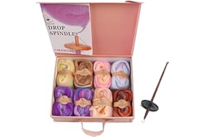 DICHA 2.7" Drop Spindle Kit-High Whorl Wooden Spindles with 5.6 Oz Merino Wool/Top and Instructions Weaving Spinning Wheels for Beginners-Perfect Spinner Gifts-Black Walnut Shaft Hard Maple Whorl(MC)