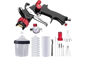 Aflybltol Hvlp Spray Gun with Paint Mixing Quick Cup, Automotive Paint Spray Gun Kit Contain Pressure Gauge,1.3mm Nozzle,10 Disposable 600ML Cups for Car Furniture Fence Painting