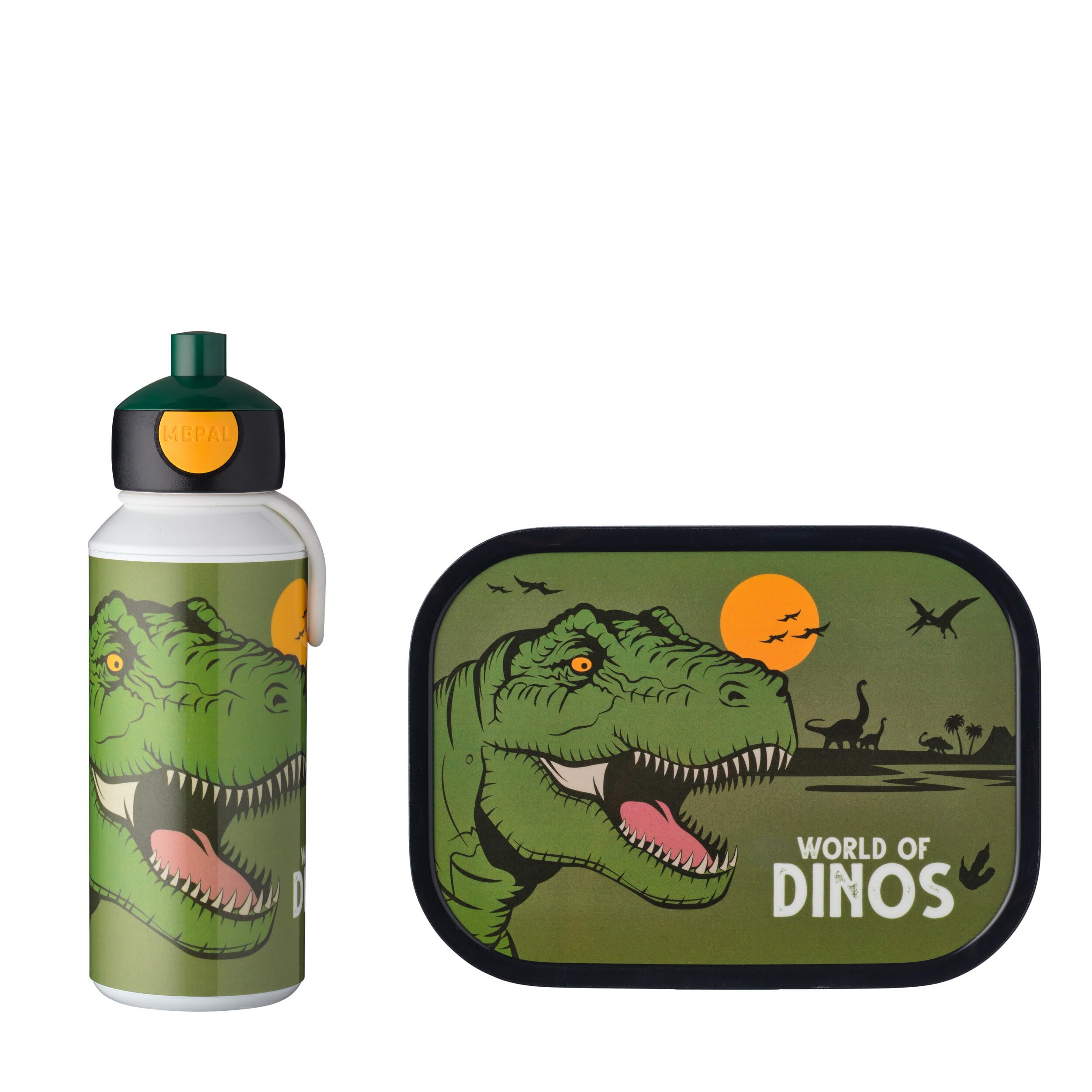 Mepal - Lunch Set Campus - for Children with Pop-up Drink Bottle & Lunch Box - for School or On The Go - BPA-Free - 400 ml + 750 ml - Dino