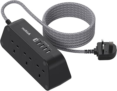 Addtam 6 Way Extension Lead with USB Ports 5A USB-C & USB-A 5M Braided Cable