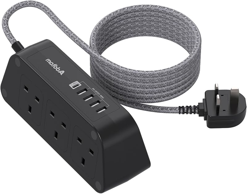 Addtam 6 Way Extension Lead with USB Ports 5A USB-C & USB-A 5M Braided Cable