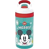Zak Designs Disney Kids Water Bottle with Straw and Built in Carrying Loop Made of Durable Plastic, Leak-Proof Design (16 oz,