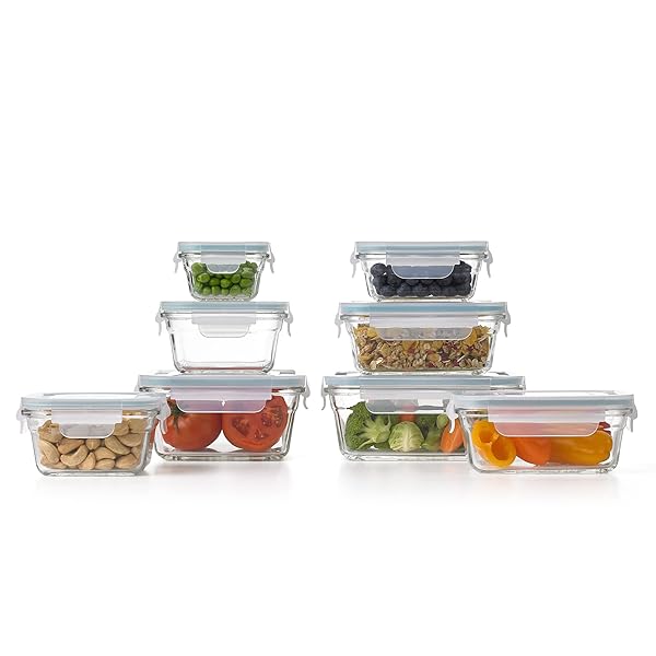 GLASSLOCK TEMPERED GLASS FOOD STORAGE CONTAINERS WITH LIDS FOR HOUSEHOLD ESSENTIALS, MEAL PREP, AND LEFTOVER STORAGE, CLEAR (8 PACK)