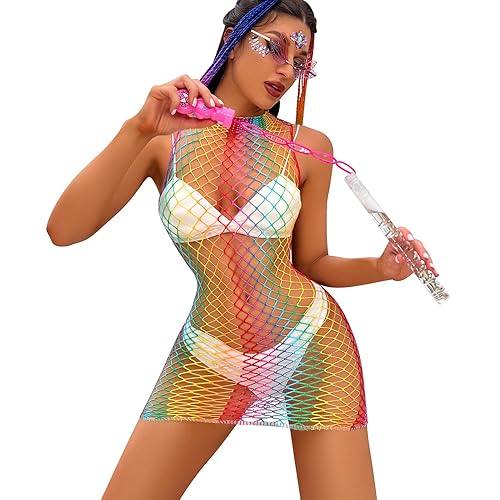 Rainbow Fishnet Rave Outfits for Women Festival Sexy Lingerie Stripper  Outfits Exotic Sets 70s 80s Party See Thru Bikini Bodysuit Swimsuits  Colorful Dress in Saudi Arabia | Whizz Costumes