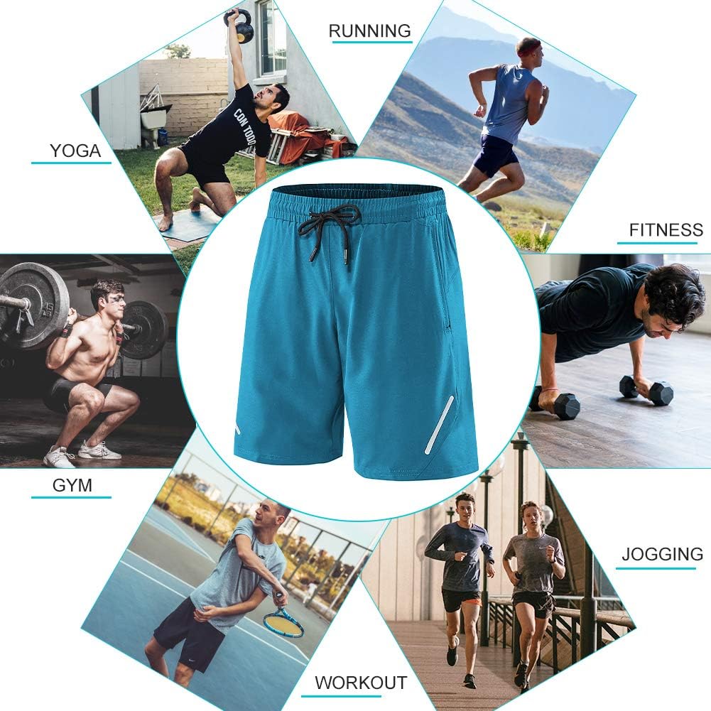 Tesuwel Men's Workout Running Shorts Quick Dry Athletic Sports Gym Shorts with Zip Pockets: Clothing