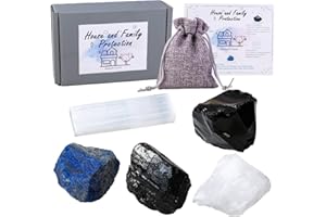 Apengshi Protection Crystal Stone Set for House and Family Protection Set of 5 Pieces Stone Black Tourmaline Clear Quartz Lapis Lazuli Obsidian and Selenite Healing Crystal Stones