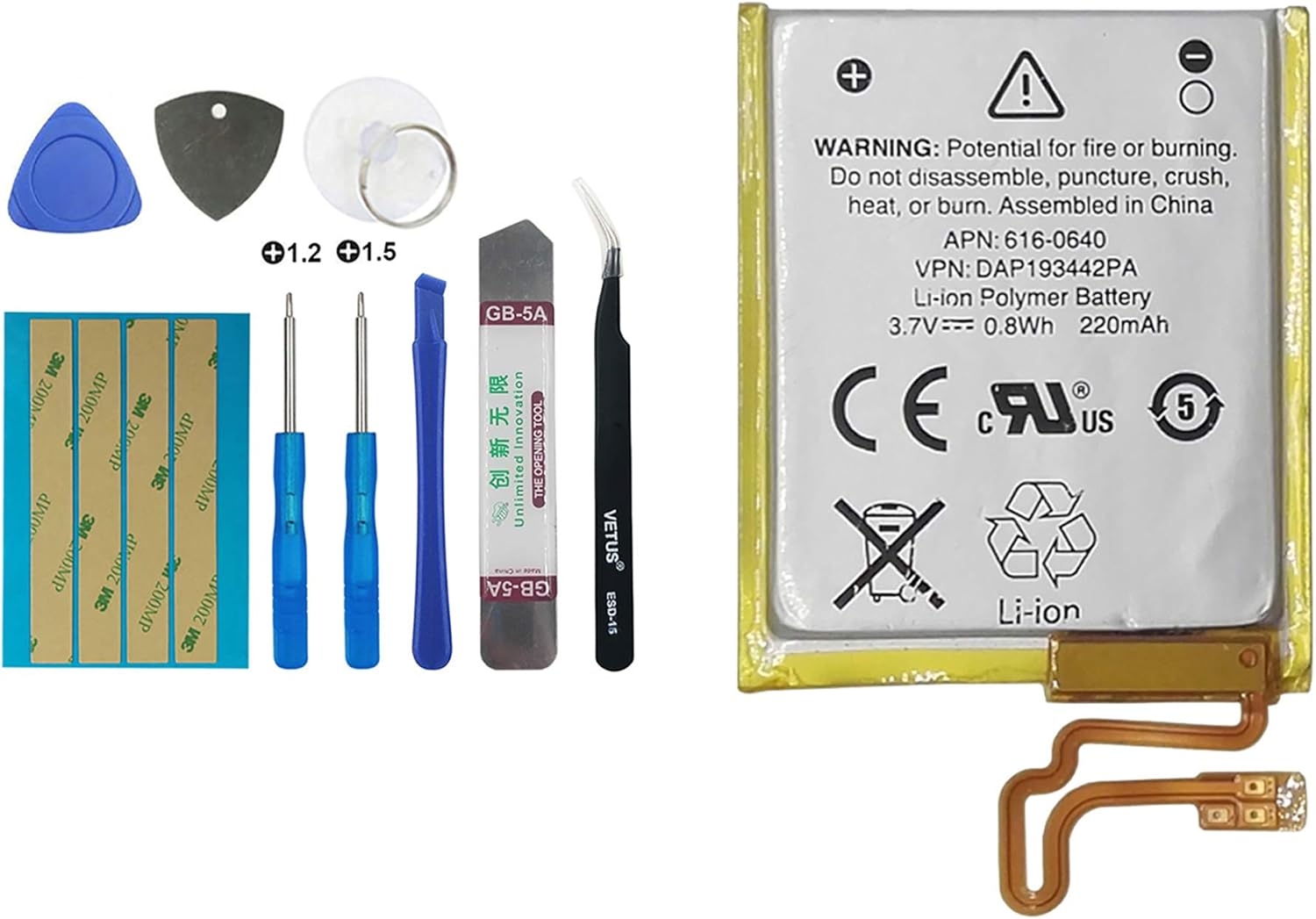 E-YIIVIIL 616-0640 616-0639 Replacement Battery Compatible with iPod Nano 7,iPod Nano 7th,iPod Nano 5th16G,A1446 with Toolkit