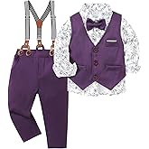 ZOEREA Toddler Boy Suit Formal Wedding Outfits Gentleman Clothes Long Sleeve Shirt + Suspender Pants + Bowtie