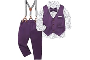 ZOEREA Toddler Boy Suit Formal Wedding Outfits Gentleman Clothes Long Sleeve Shirt + Suspender Pants + Bowtie