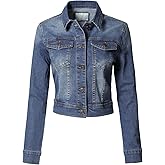 Design by Olivia Women's Classic/Destroyed Vintage Washed Long Sleeve Denim Jean Jacket