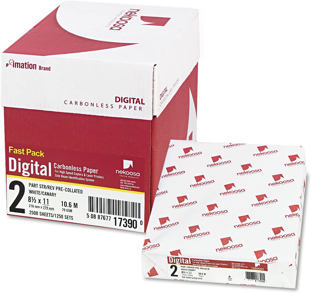 Nekoosa 17390 Digital Carbonless Paper, Straight, 8-1/2 X 11, 2-Pt, White/Canary, 2500/Ct : Carbonless Copy Paper : Office Products