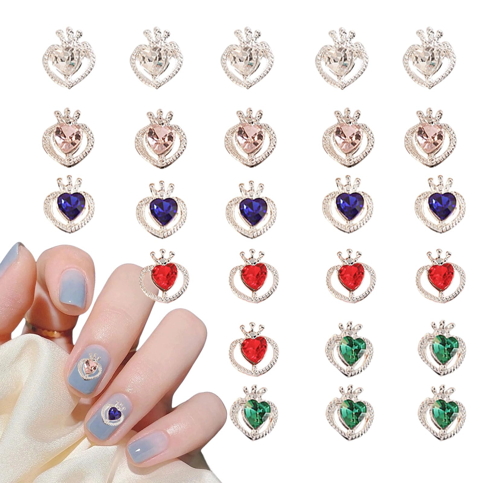 Heart Gems, 25PCS Crystal Love Heart Silver Alloy Nail Charms, Shiny Nail Rhinestones for Manicure Design Decoration DIY Crafting Jewels
