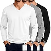 JoyMotion 3 Pack Men's Big and Tall Undershirts Long Sleeve V Neck Shirts Base Layer Comfort Basic Tops Under Scrubs