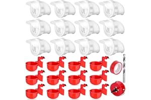 LEIFEOSH 12 Pcs DIY Chicken Feeder Kit and 12 Pcs Chicken Water Cup Kit, Gravity Chicken Waterer Cup and Automatic Chicken Feeder Port Kit with Hole Saw, Poultry Feeder No Waste for Chicken Duck Bird Quail