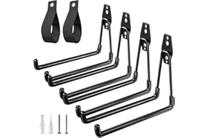 HUPBIPY Heavy Duty Garage Hooks 4 Pack, 7.7 inch U Shaped Long Hanger, with 2 Extension Cord Holder Organizer, Wall Mounted Storage System, for Power and Garden Tool Hanging， Ladders, Bikes, Hose