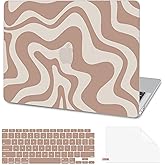 AKIT Compatible with MacBook Air 13 Inch Case M1 2022 2021 2020 2019 2018 A2337 A2179 A1932, Pattern Hard Shell Laptop Case+Screen Protector+Keyboard Cover for Mac Book Air 13.3 Inch, Brown Wave