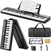Buinblu Electronic Piano Keyboard,Bluetooth Foldable 61 Key Semi-Weighted Digital Pianos with Power Adapter,Pedal,Sheet Music Stand,Sticker,Bag,Gift for Beginners,Black
