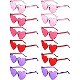 LEIFIDE 12 Pairs Valentine Gift Heart Shaped Sunglasses Trendy Frameless Rimless Heart Glasses Colorful Transparent Candy Color Eyewear for Women Men Valentine Party