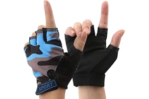 NATURE Ann Kid Half Finger Short Mitten Shock-Absorbing No-Slip Cycling Gloves Exercise Skate Skateboard Roller Skating Glove for 4-9 Years Old Boy Girl Child Children