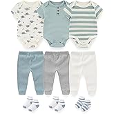 BIGBIGKISS Baby Layette Gift Set 9-Piece Baby Bodysuits and Pant Socks Set Infant Boy Girl Clothes Outfits