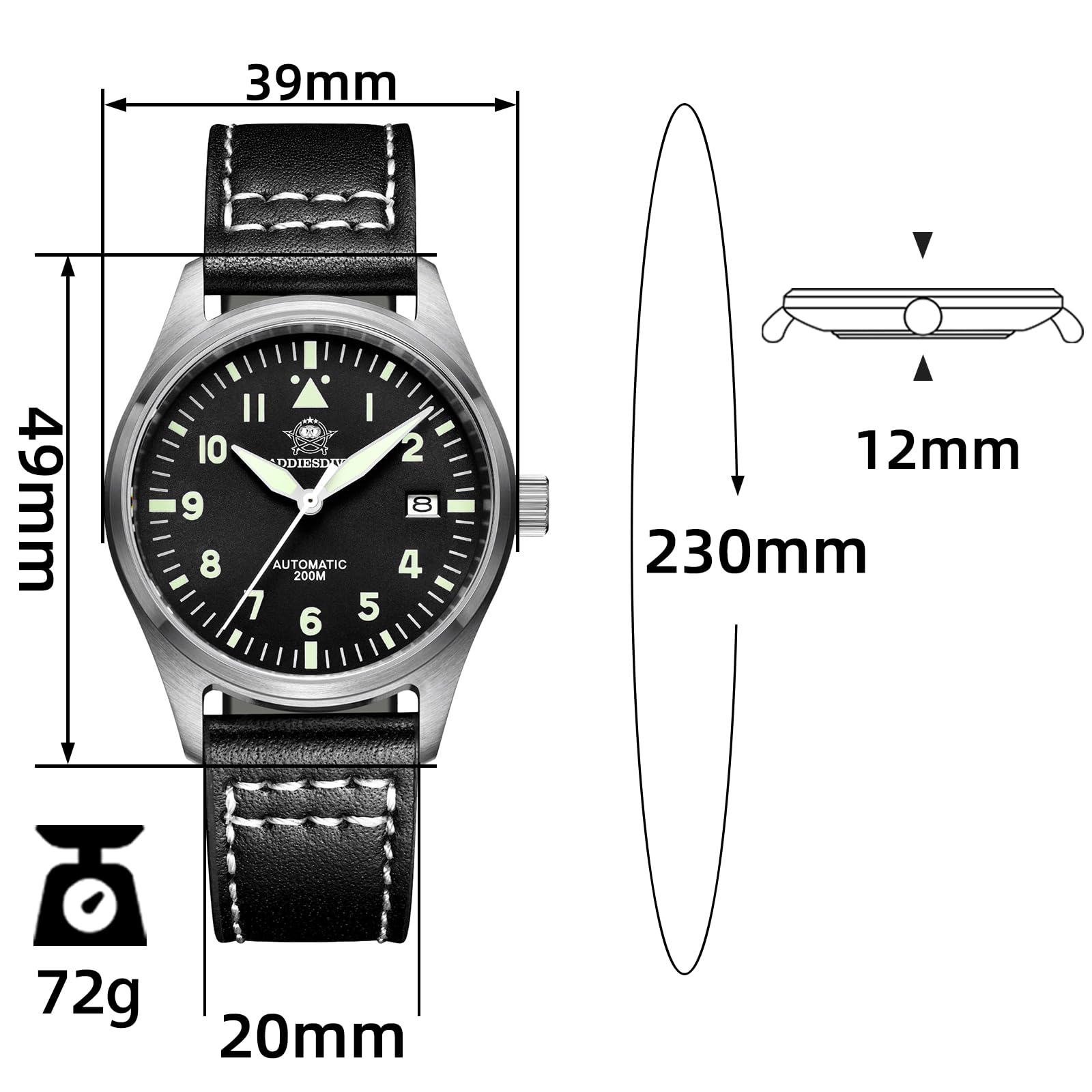 ADDIESDIVE Automatic Watches for Men Stainless Steel NH35A Movement Diver 200 M Luminescent Dial Analog Dress Watch