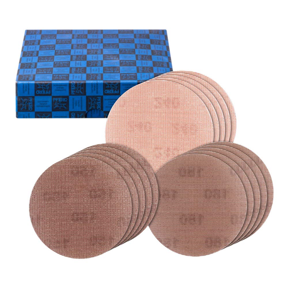 PFERD 45098043 mesh Velcro Discs Set, fine, 15 Pieces, Corundum, Diameter 150 mm, A150, 180, 240, for Low-dust Work with The Orbital Sander