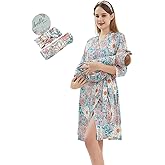 Galabloomer Maternity Robe and Baby Receiving Blanket, Matching Mommy Labor Delivery Robe and Swaddle Set Leopard