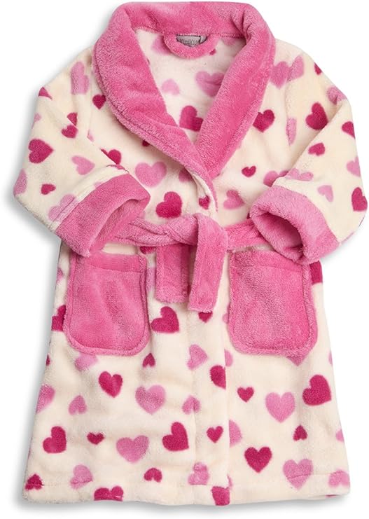 Childrens Kids Infant Girls Super Soft Fleece Dressing Gown Robe Pink
