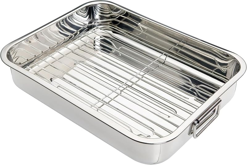 KitchenCraft Roasting Tin with Rack Stainless Steel 37 x 28 cm