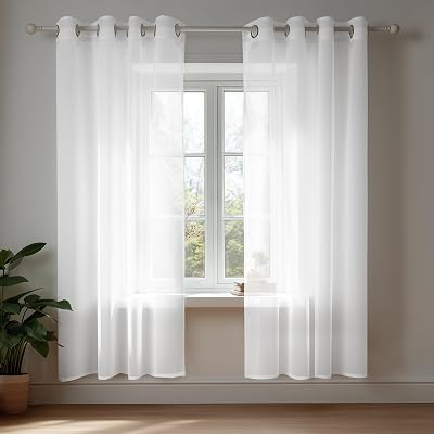 Deconovo Net Curtains 72 Inch Drop 2 Panels White Eyelet Voile