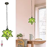 Aeyee Moravian Star Pendant Light Fixture, Stained Glass Hanging Light, Vintage Tiffany Style Chandeliers for Foyer Kitchen H