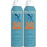 BLUE LIZARD Mineral Sunscreen Spray, SPF 50+ | Water-Resistant | Zinc Oxide Formula | 5 fl oz Pack of 2 | Vegan