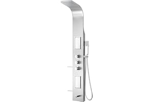 ANZZI Shower Panel Tower, Field 58 inch Long Turbo High Pressure Shower Head and Detachable Handheld Spray Rainfall Shower Panel in Brushed Steel, Rain Shower 1.8 gpm 2 Body Jets Combo (SP-AZ042)