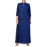 Alex Evenings Women's Size Long Dress with Mandarin