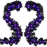 Halloween Decor-2Pcs Black Maple Leaf Garland,Battery Operated String Light | 6.5 Ft 30LED Purple Lights for Fireplace,Porch,Table,Wall,Party,Indoor and Outdoor Decor Spooky Halloween,Fall Decorations