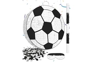 LAKINGO Soccer Pinata - Includes Wooden Stick, Blindfold, Confetti - 13"x13"x3" - Ideal Soccer Piñata for Sports Birthday Party Decorations