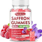 MEENCCD Saffron Gummies for Kids & Adults - 10-in-1 Saffron Supplements with Magnesium, L-Theanine, Rhodiola - Supports Vision & Zzz, Sugar-Free, Raspberry Flavor, 60 Count