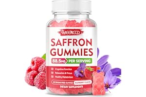 MEENCCD Saffron Gummies for Kids & Adults - 10-in-1 Saffron Supplements with Magnesium, L-Theanine, Rhodiola - Supports Vision, Zzz, Mood, Focus & Relaxation - Sugar-Free, Raspberry Flavor, 60 Count