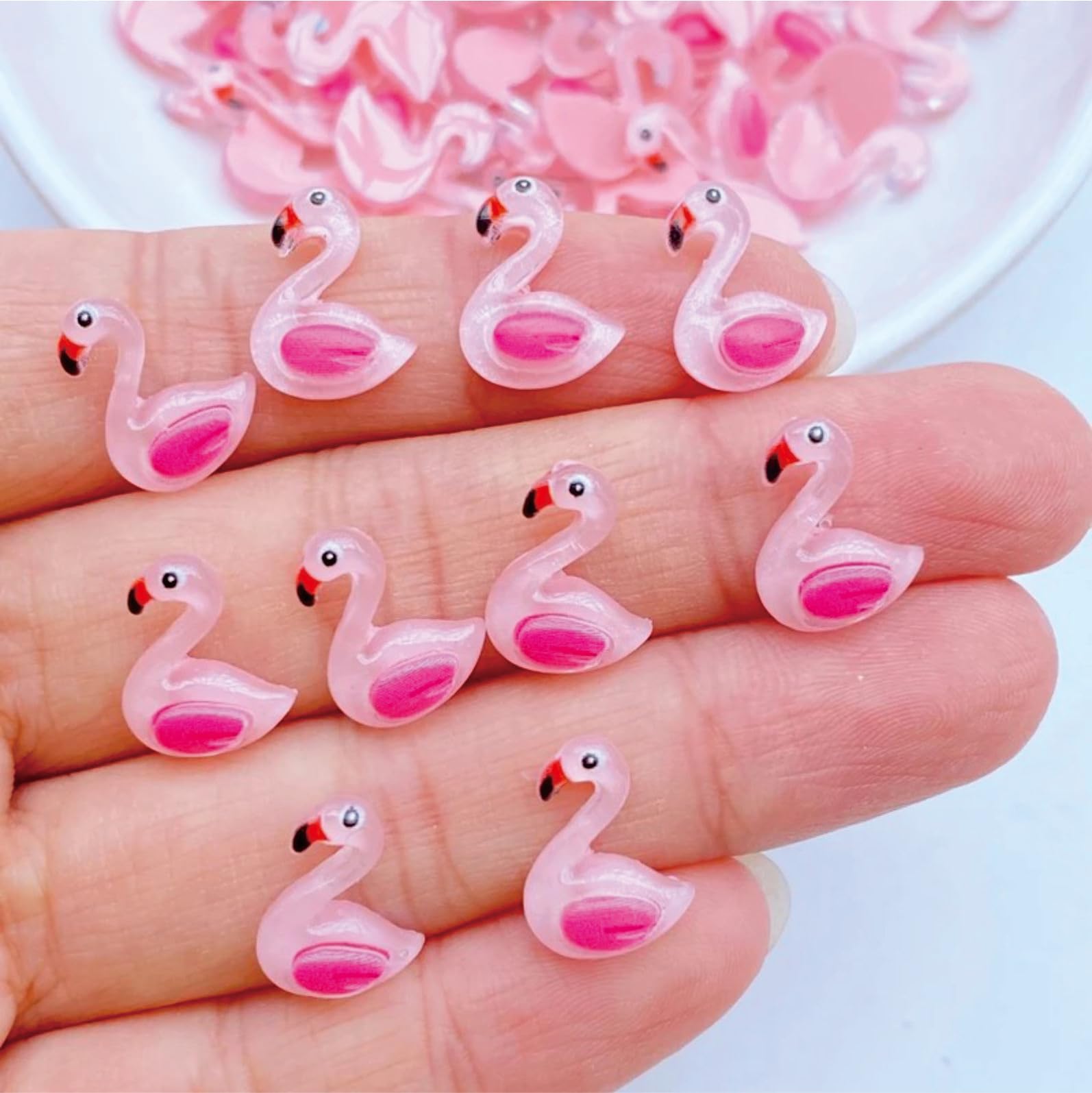 Photo 1 of 100 Pcs Mini Flamingos Ducks for Crafts Dollhouse Tiny Resin Animals Flamingo Decor Tiny Things for Dollhouse Fairy Garden Micro Landscaping Decoration(Flamingos)