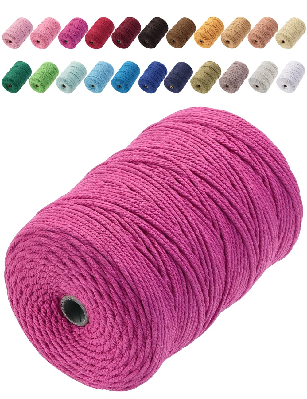 GOHOF Cotton Macrame Cord 3mm x 200m Natural Colored Macrame Supplies, Soft Craft Cotton Rope for Plant Hanger Wall Hanger Dreamcatcher (Rose Red)