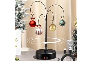 Hohean Electric Rotating Ornament Display Stand, Metal Ornament Hangers Stands, Christmas Ornaments Holder for Crafts, Crystal Glass Balls, Baubles, Xmas Gift & Tabletop Decorations(Tree Style)