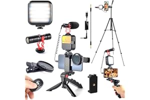 TIYYONTEK YouTube Starter Kit,Vlogging Kit for iPhone 15 Android Phone,Content Creator Kit for Blogger Vlogging Camera Kit with MicrophoneLED lightCPL lensRemote Control