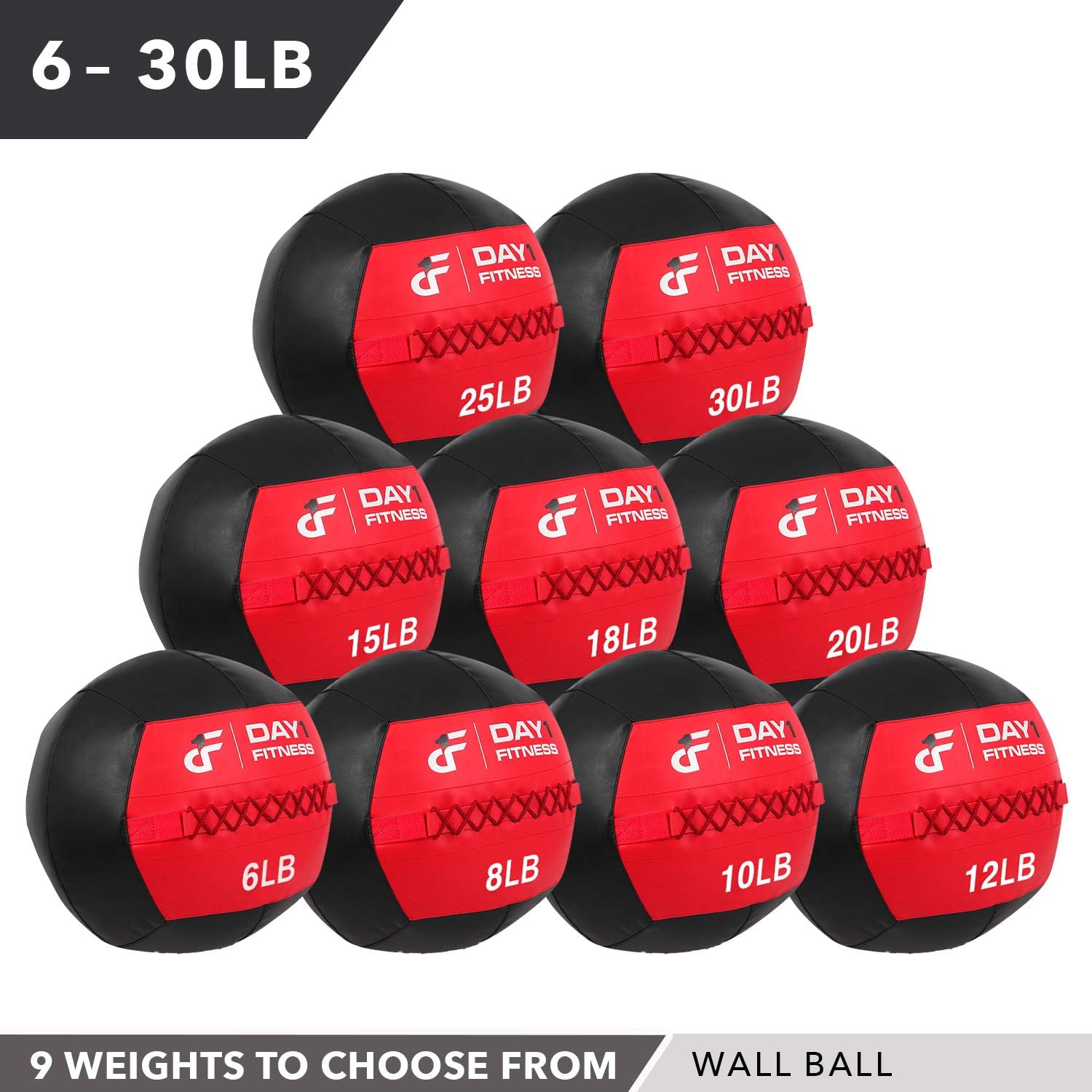 Day 1 Fitness Soft Wall Medicine Ball 20 Pounds RED/BLACK - for Exercise, Rehab, Core Strength, Large Durable Balls for Floor Exercises, Stretching: Sports & Outdoors