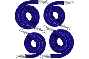 JLXMAXLJ 4PCS Blue Velvet Stanchion Rope 5 Ft Crowd Control Ropes Barrier with Silver Hooks for Party