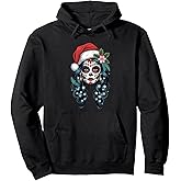 Sugar Skull Woman Santa Hat Christmas Pullover Hoodie