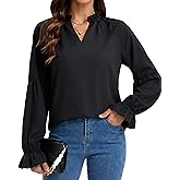 MISMI Womens Long Sleeve Tops Fall Fashion 2025 V Neck Loose Work Blouses Dressy Casual Ruffle Shirts