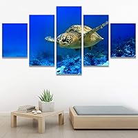 SIGNWIN 5 Panel Canvas Wall Art Turtle in Deep Ocean Sea for Home Decorations Ready to Hang - 60