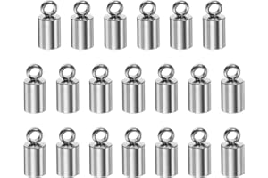 HARFINGTON 20Pcs Cord End Cap 3.5mm ID Stainless Steel Barrel End Caps for DIY Bracelets Necklaces Tassels, Stainless Steel Color