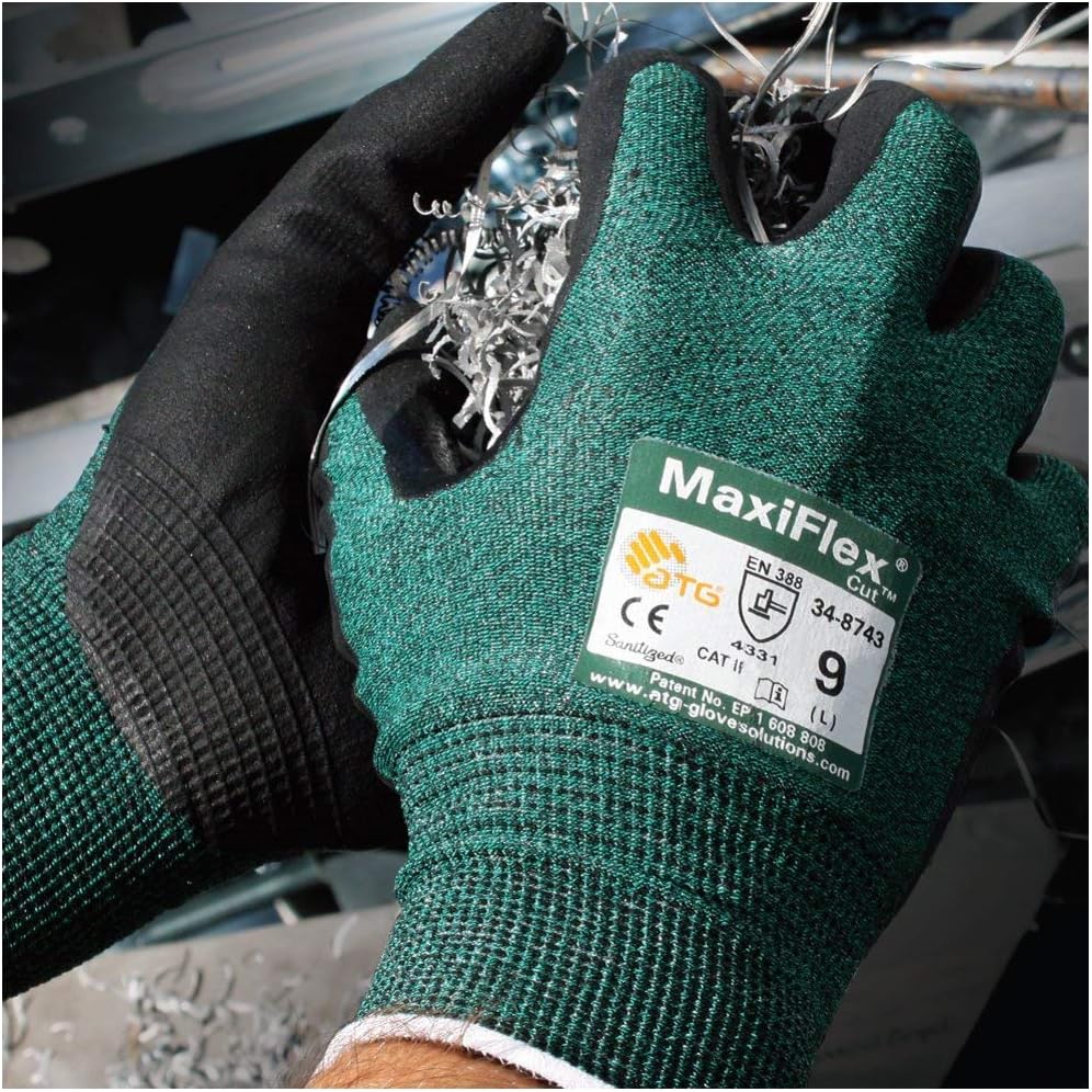 PIP ATG 34-8743/M Medium MaxiFlex Cut, Green Engineered Yarn, Black Gloves, 3-Pack - - 